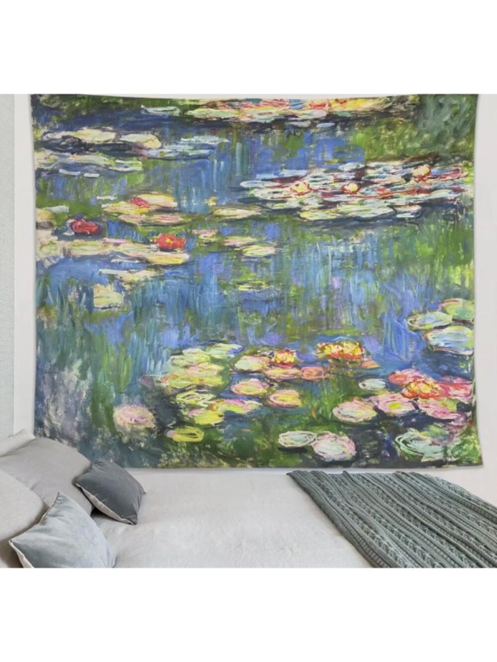 51×60 Inch Impressionist Monet Water Lilies Floral Pond Wall Tapestry